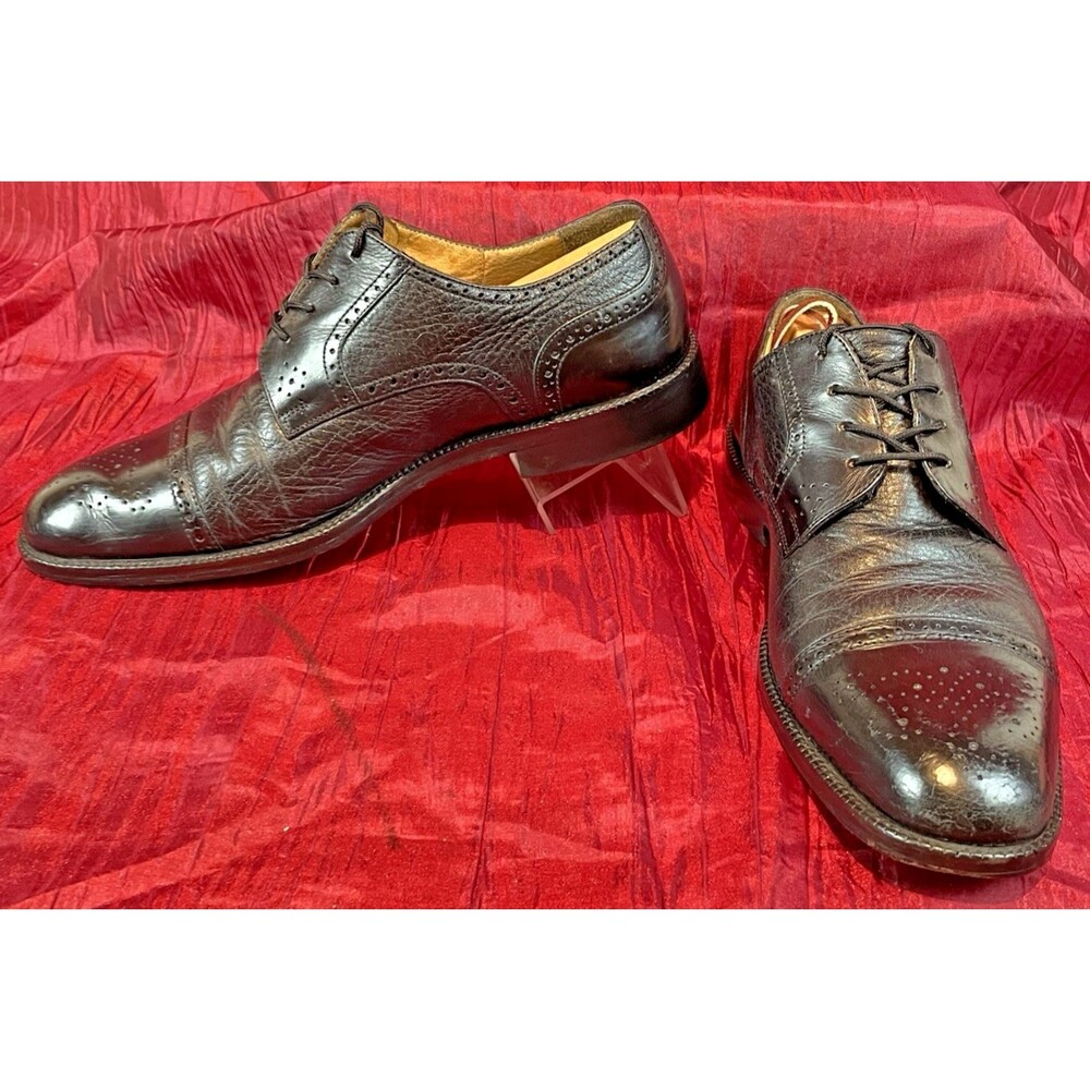 Mens Johnston & Murphy Black Leather Wingtip Oxfords Dress Shoes sz 9.5M